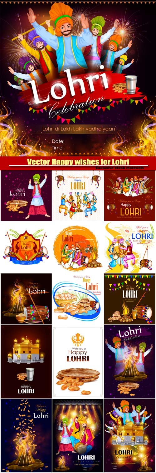 Vector Happy wishes for Lohri on festival of Punjab India background