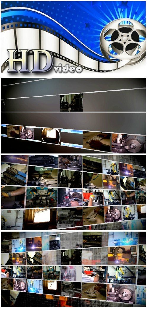 Video footage multiscreen industrial production montage