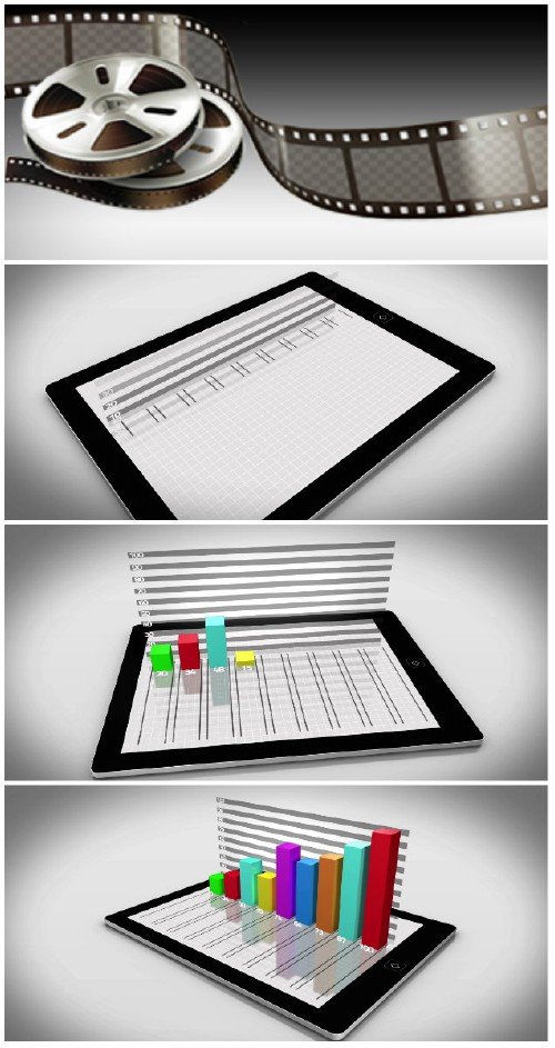 Video footage Colourful 3d bar chart on tablet pc on white background