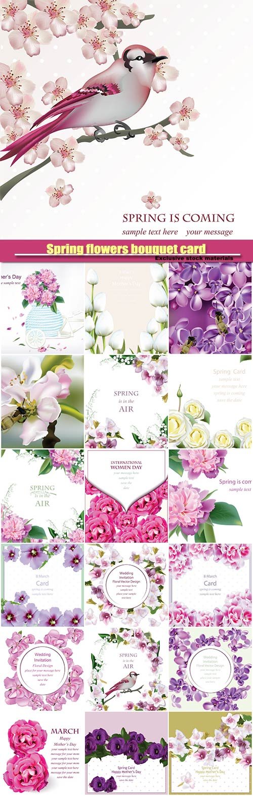 Spring flowers bouquet card background, weddings, birthday, anniversaryv ector illustration
