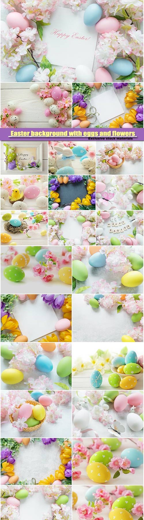 Easter background with eggs and flowers