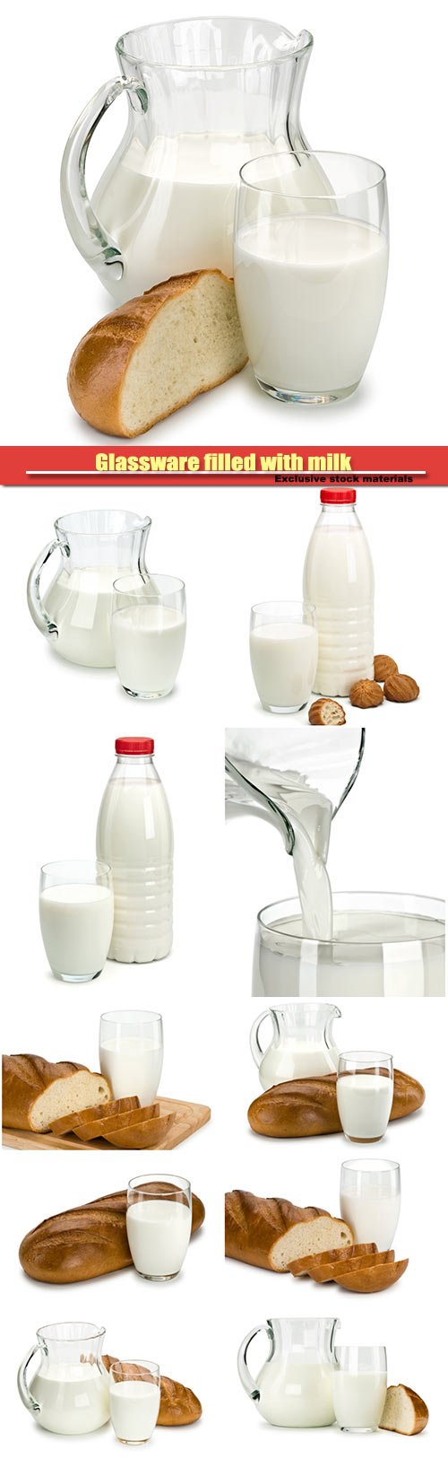 Glassware filled with milk and a white loaf long loaf