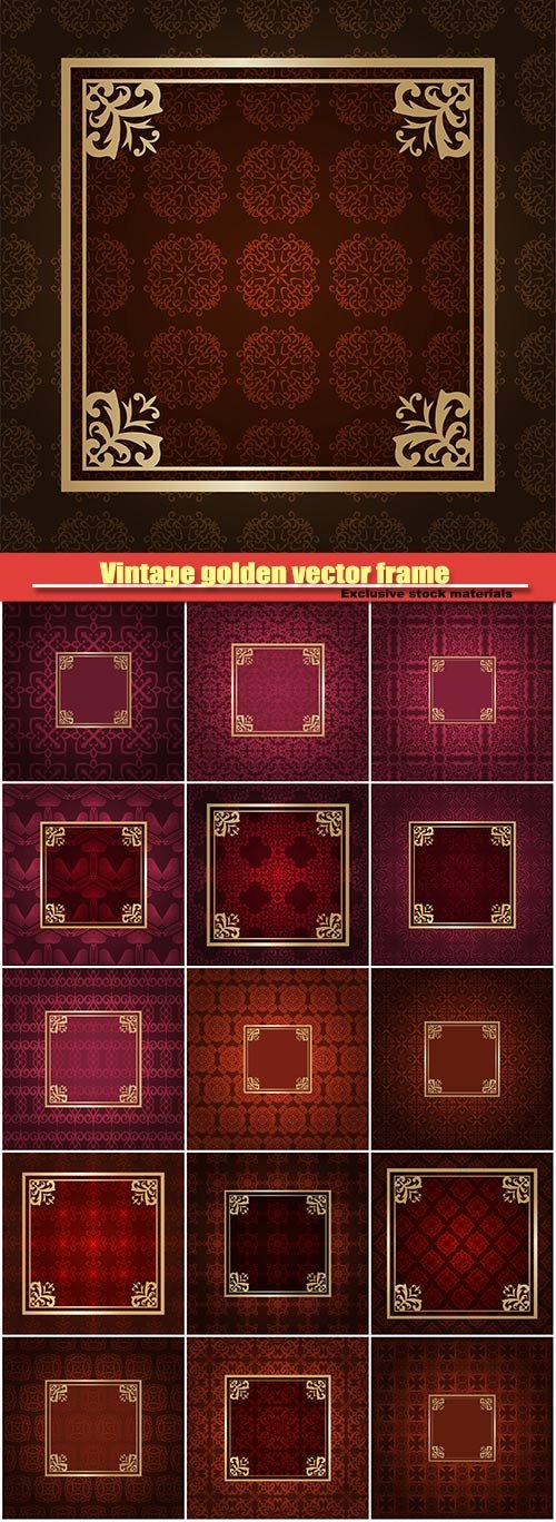 Vintage golden vector frame on colored ornamental luxury background