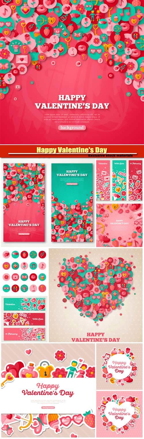 Happy Valentine's Day vector, hearts, romance, love #5