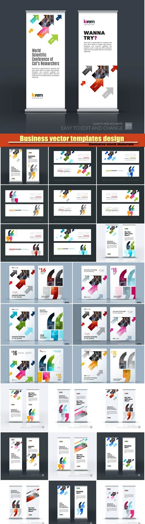 Business vector set of modern roll Up Banner and brochure flyer templates