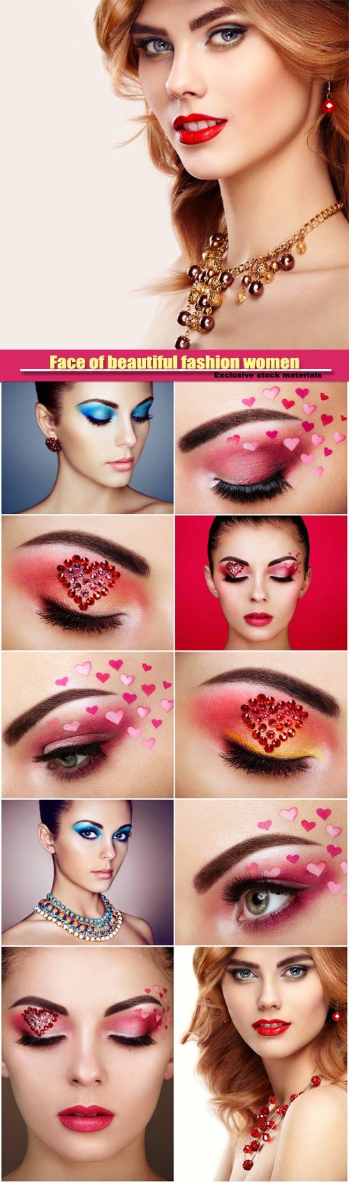 Face of beautiful fashion women with holiday makeup heart