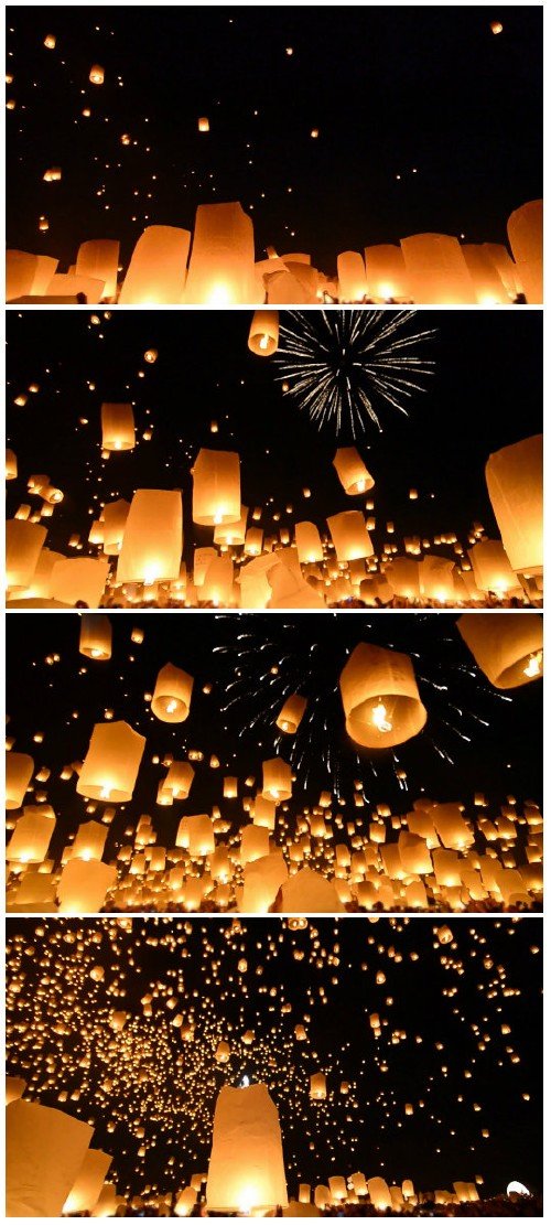Video footage Fire Lanterns Floating Of  Thailand