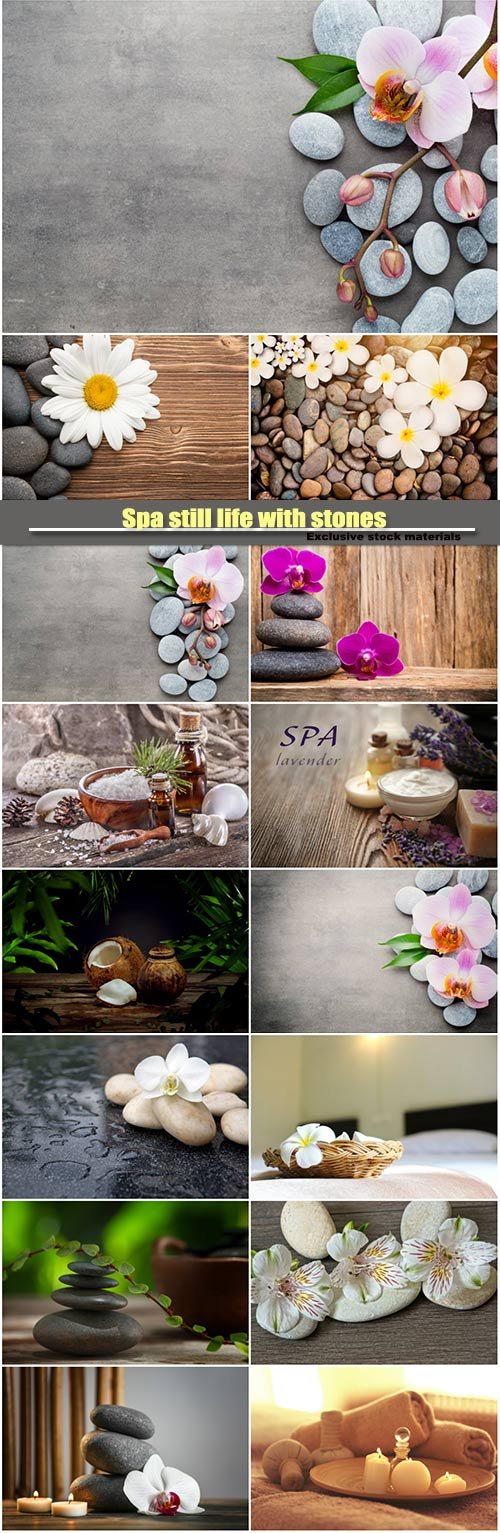 Spa still life with stones, candles and orchid flower