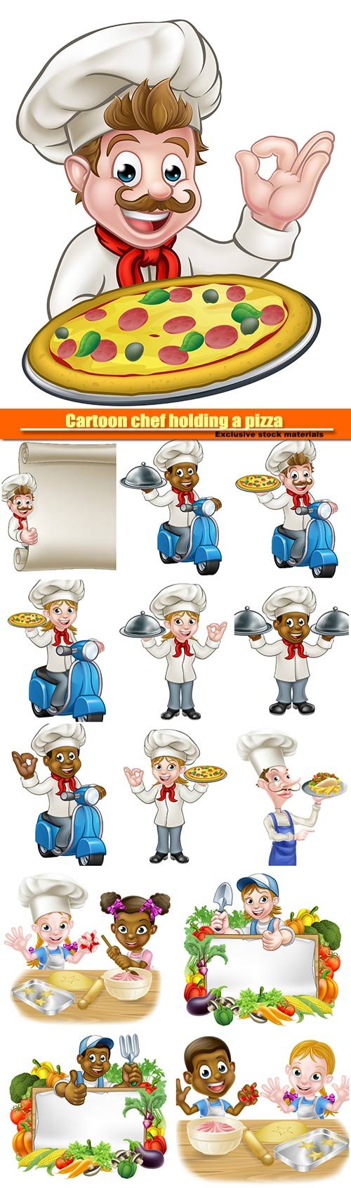 Cartoon chef holding a pizza