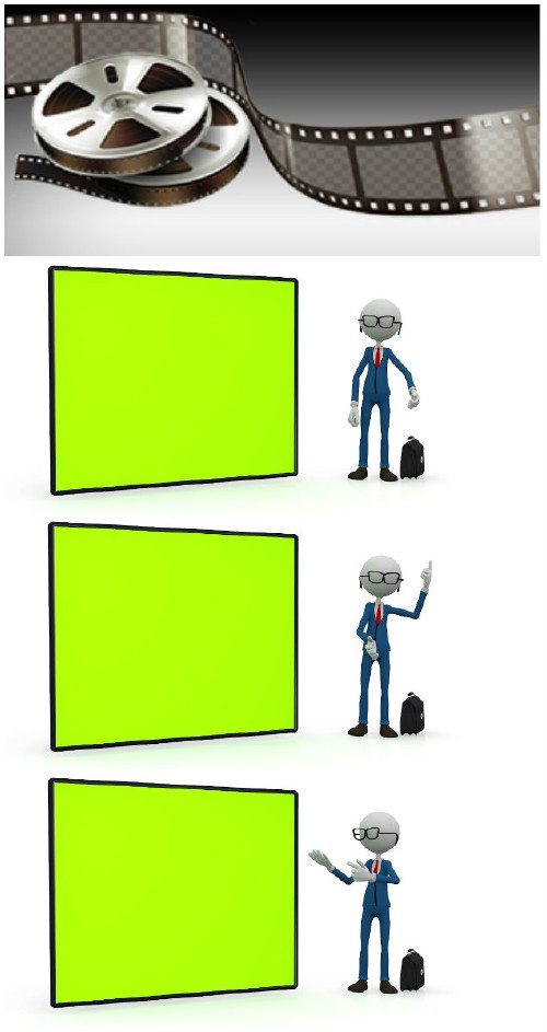 Video footage 3D character standing beside blank green screen board