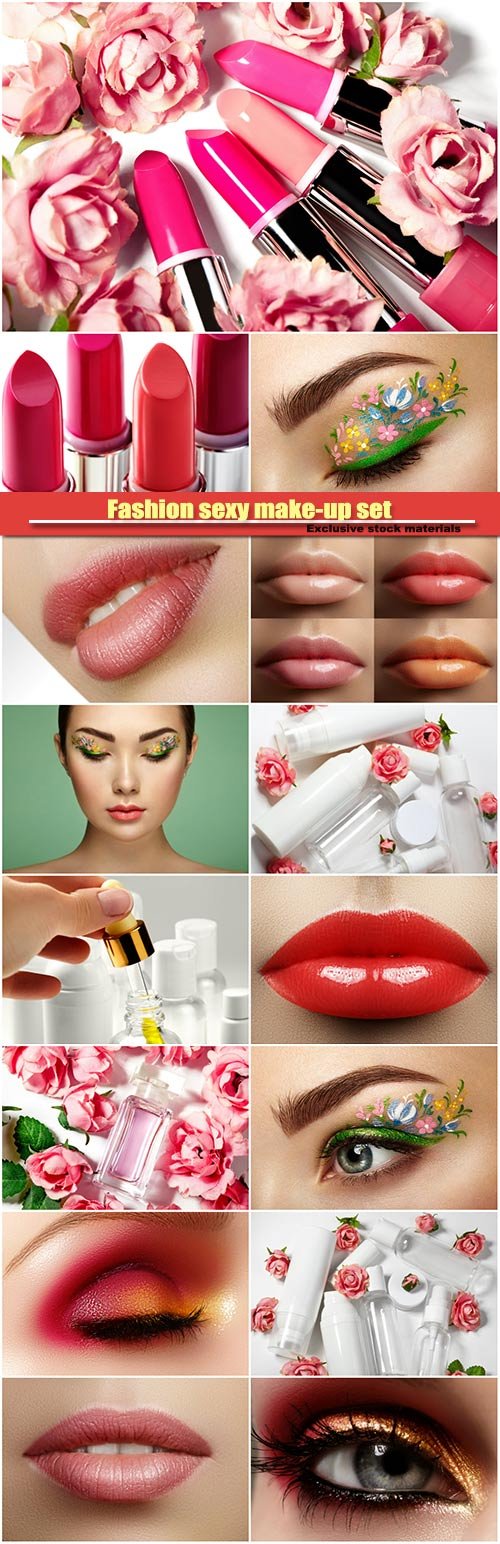 Fashion sexy make-up set, female plump lips, perfume bottle, female eye
