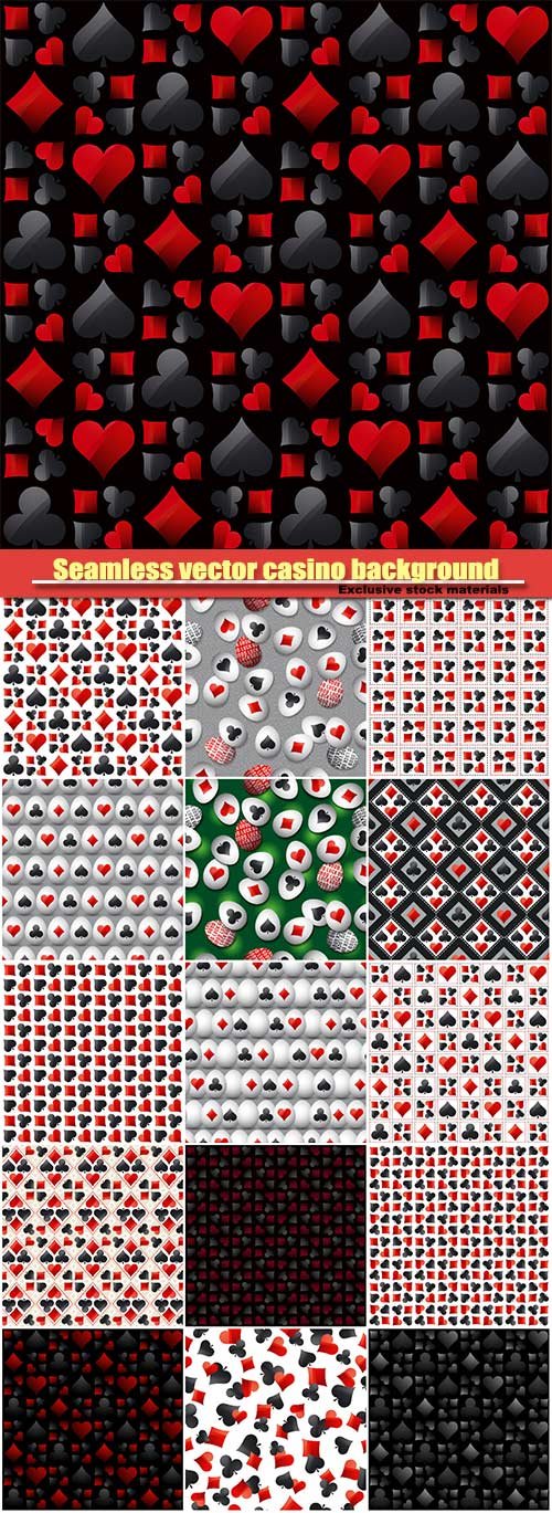Seamless vector casino gambling background with black and red poker symbols