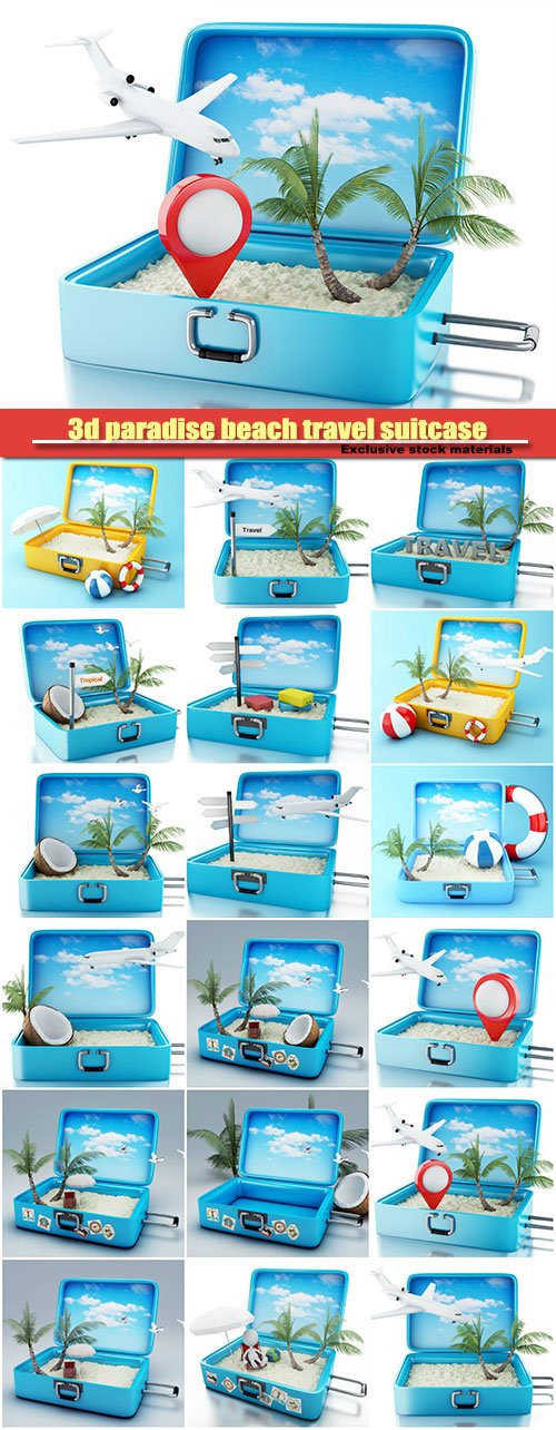 3d paradise beach travel suitcase