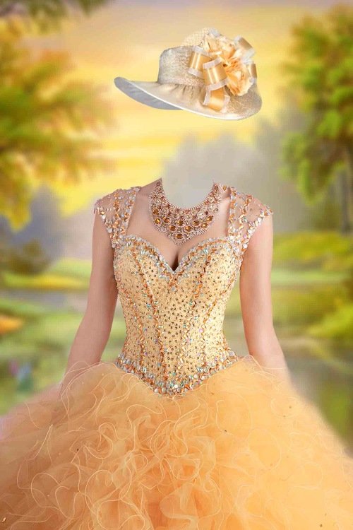 Шаблон для фотошопа женский - Бальное платье золотое