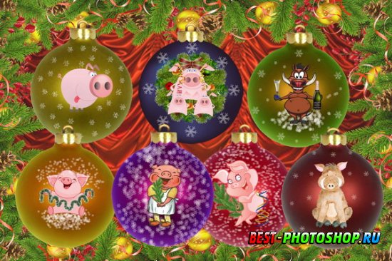Клипарт Новогодние шарики к году Свиньи