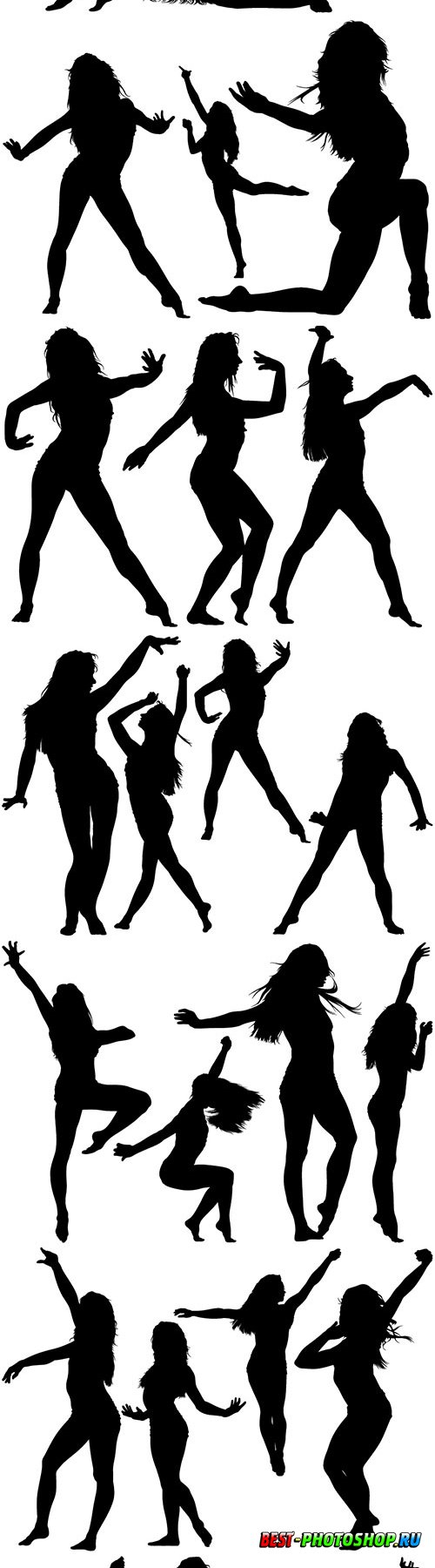 Silhouetted dancing young woman in various poses