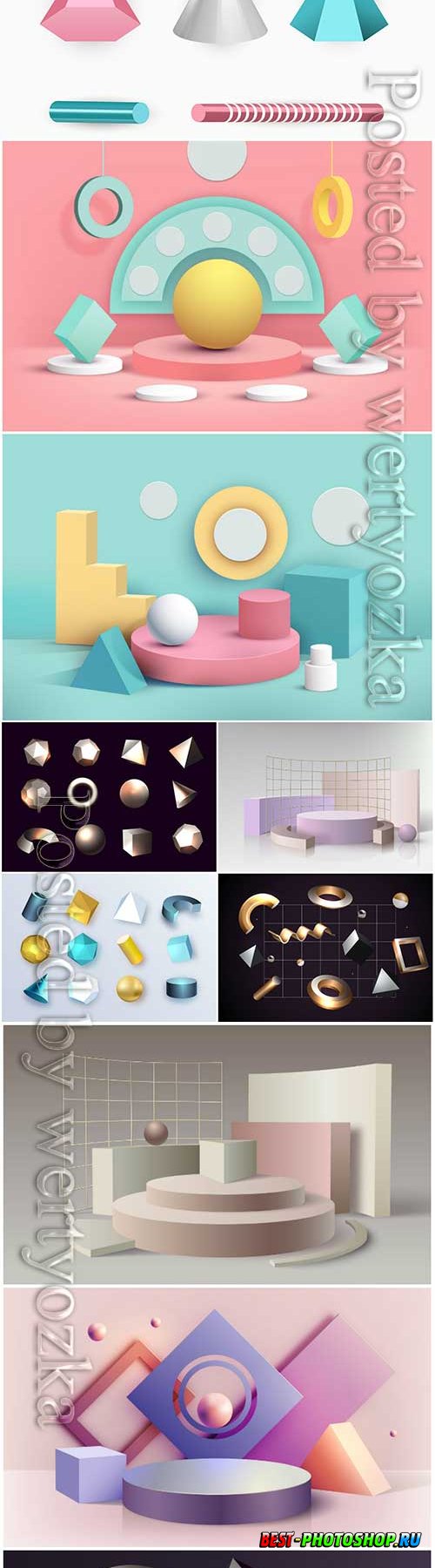 Geometric shapes in 3d effect vector illustration