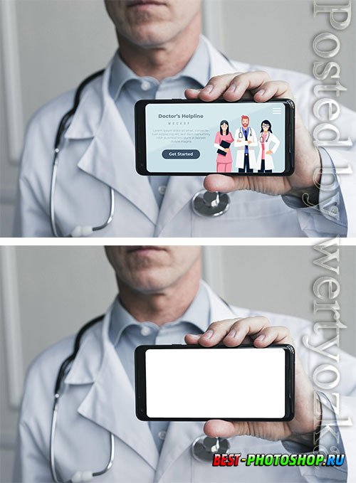 Person holding doctor's helpline landing page on mobile phone