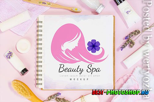 Spa and wellness assortment with notebook mock-up