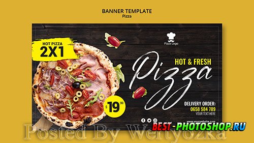 Pizza restaurant banner template with photo