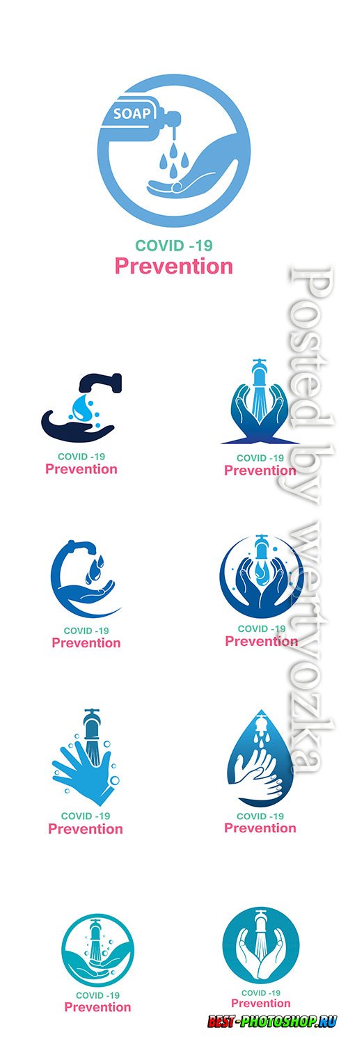 Washing your hands prevention methods Covid-19, virus corona template vector