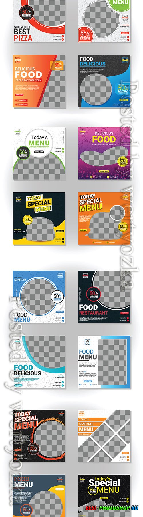 Food social media, post, collection, card, template