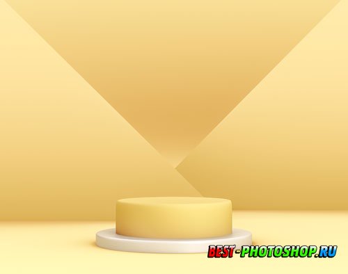 3d geometric yellow podium for product placement with crossed planes
