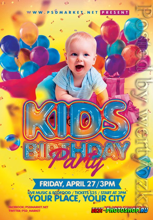 Kids birthday event - Premium flyer psd template
