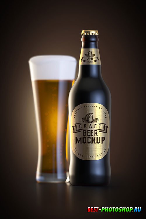 Beer glass and bottle with label mockup
