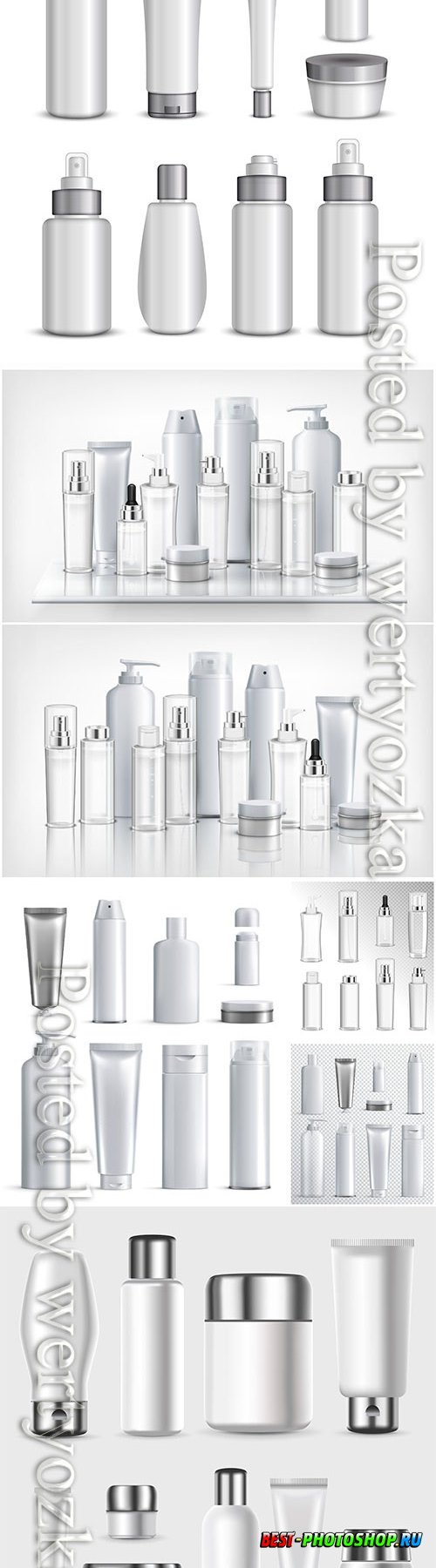 Set of cosmetics plastic bottles