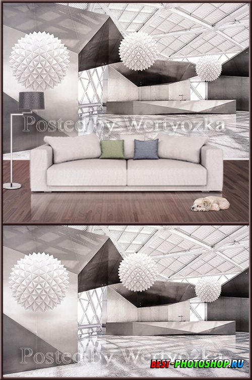 3D psd background wall abstraction white balls