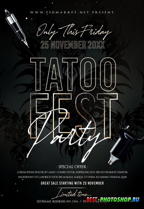Tattoo fest party - Premium flyer psd template
