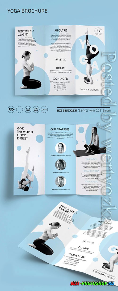 Yoga trifold brochure templates in psd