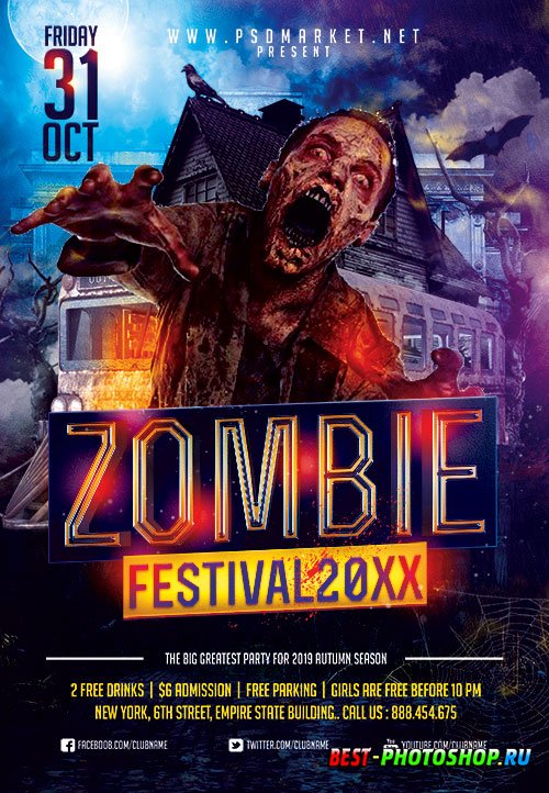 Zombie festival flyer psd