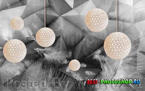 3D psd models modern fashion doodle feather three dimensional ball gray background wall