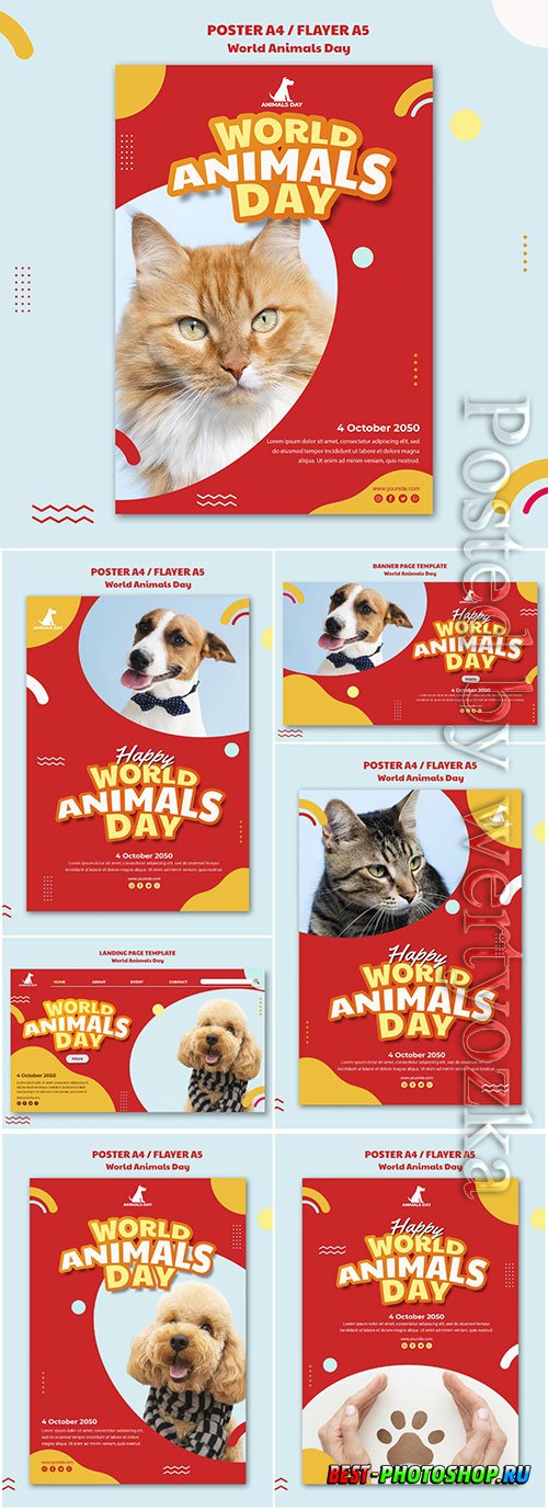 World animals day template flyer psd