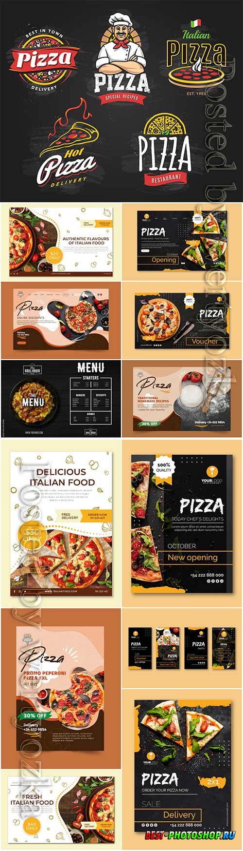 Menu pizza restaurant banner templates