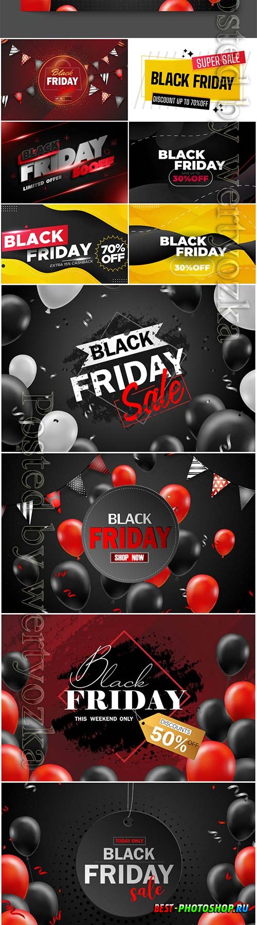 Black friday sale poster with black balloons, friday promotion
