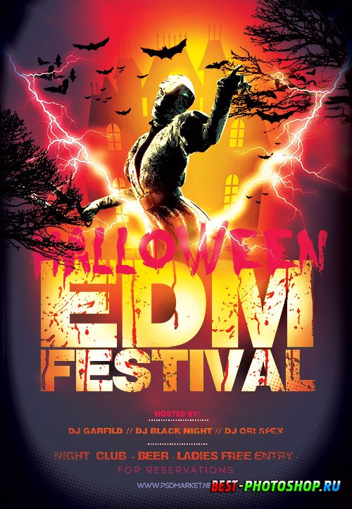 Halloween edm festival flyer psd