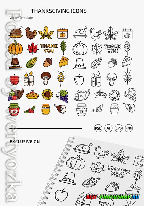 THANKSGIVING DAY ICONS TEMPLATES IN EPS + PSD