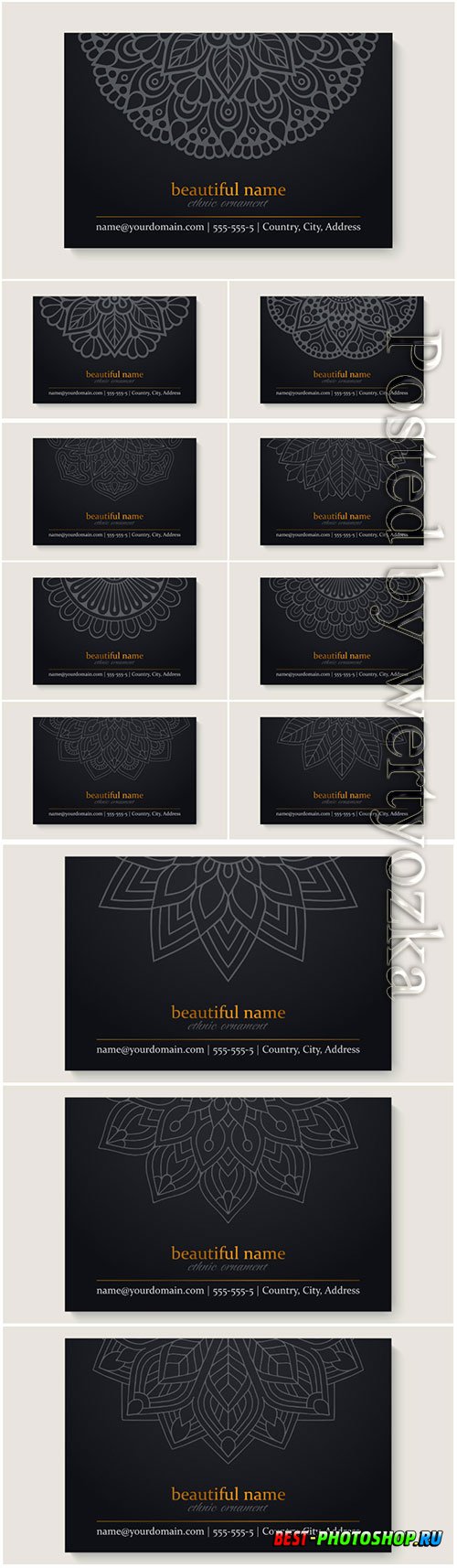 Business card template with ethnic mandala design