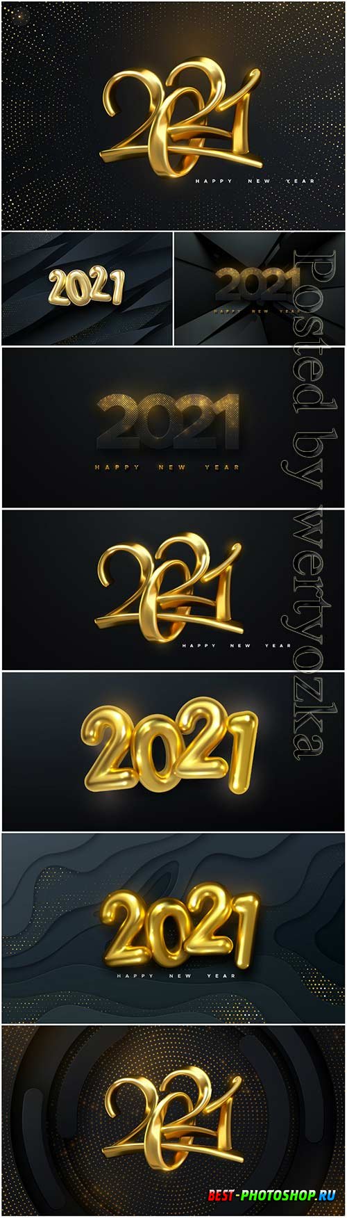 Happy new year background with realistic gold numbers 2021