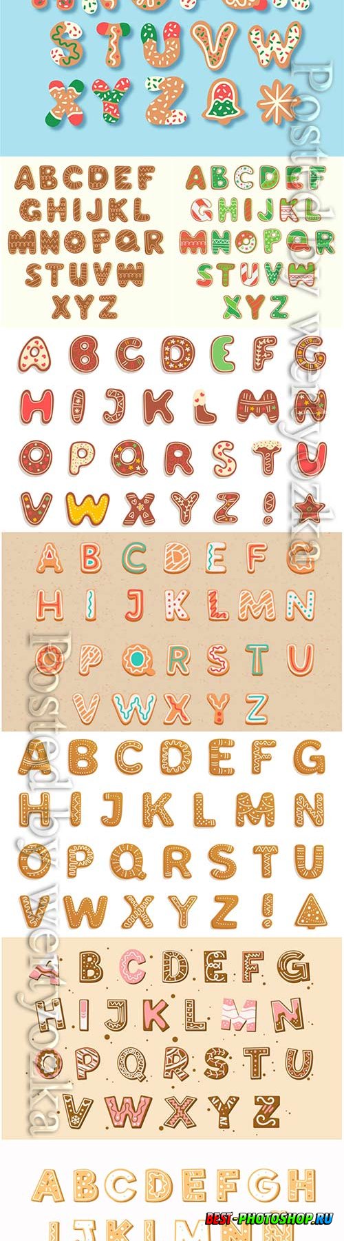 Gingerbread christmas alphabetical vector letters