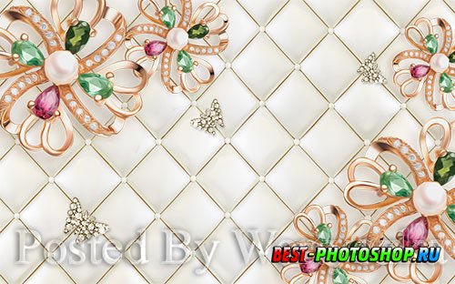 3D psd models four color gemstone golden flowers background wall