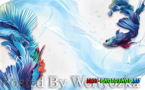 3D psd models modern abstract blue guppies background wall