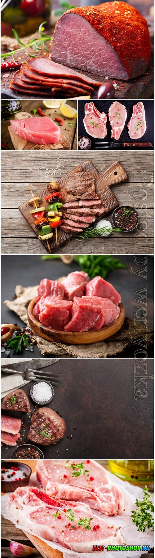 Fresh raw meat, grilled vegetables and beef steak stock photo