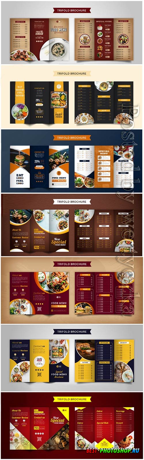 Food trifold brochure menu template, vintage fast food menu