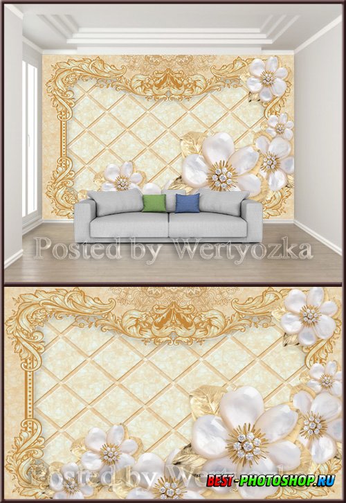 3D psd background wall pattern jewels flowers