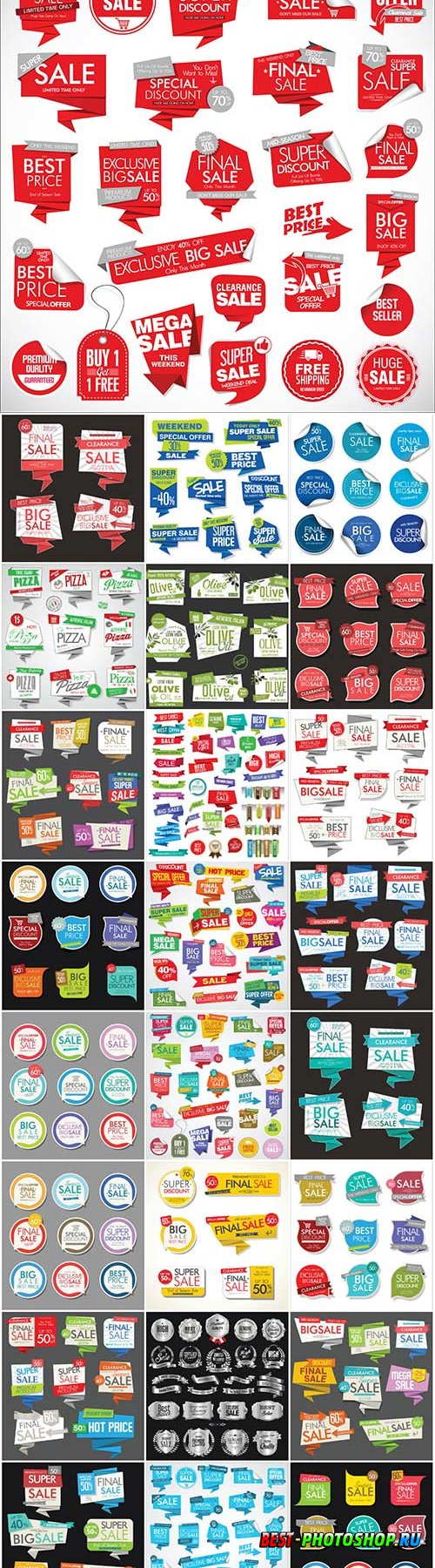 Labels, stickers, and various signs in vector