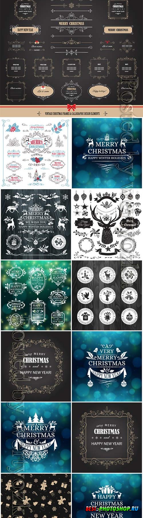Christmas and New Year decorative elements in vector